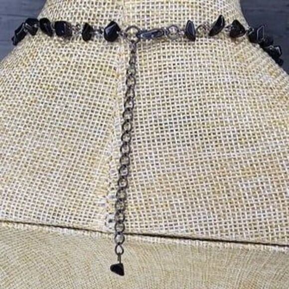 Black Glass Chip & Gunmetal Choker Necklace 14.5"L w/ 3" Ext. - Picture 4 of 4